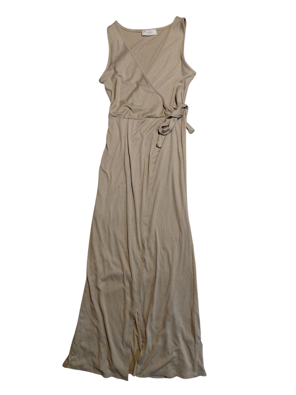 Jessica Simpson Women's Large Tan Ribbed Knit Faux Wrap Maxi Dress